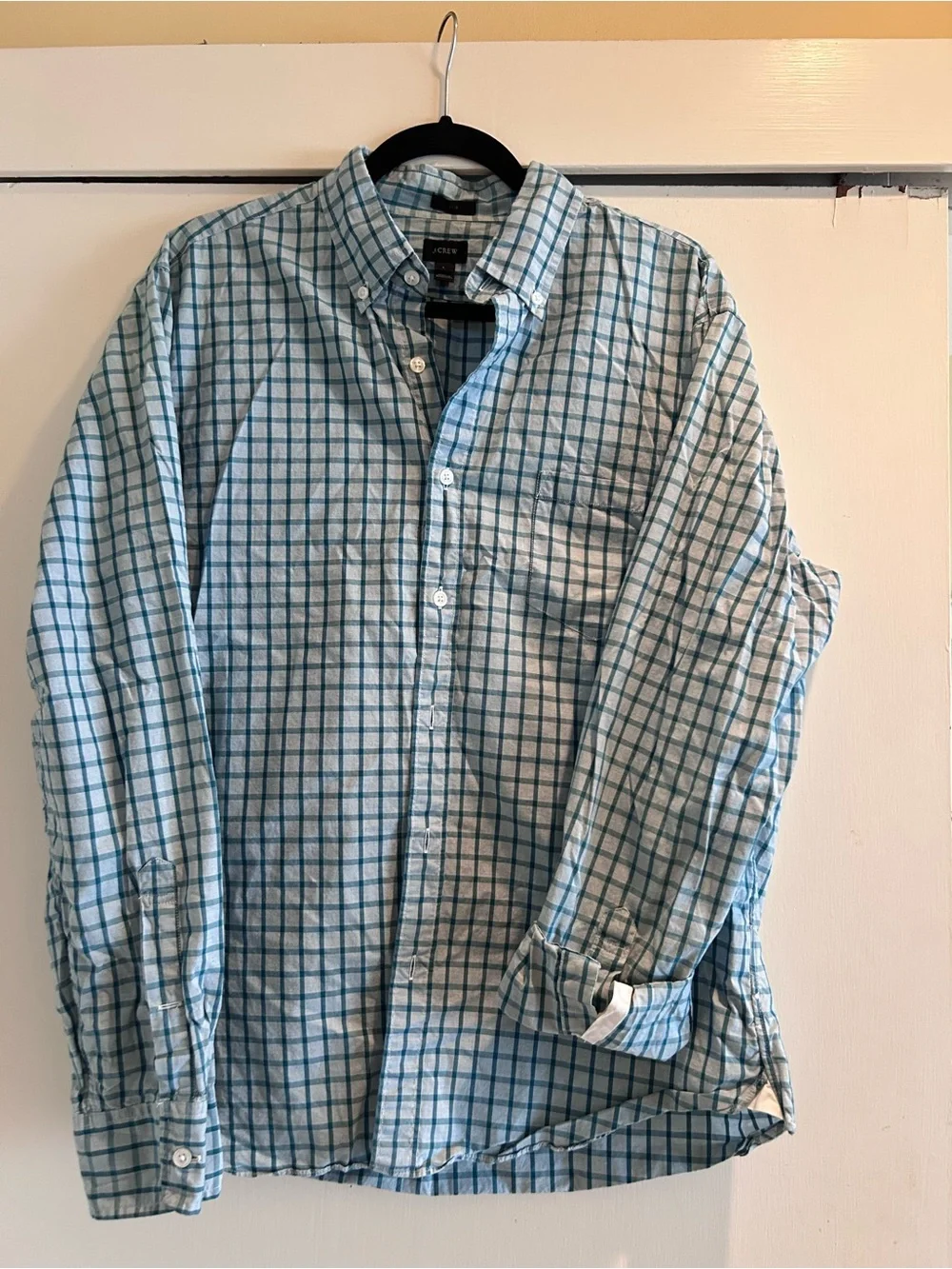 J. Crew Teal and White Check Button-Down Shirt